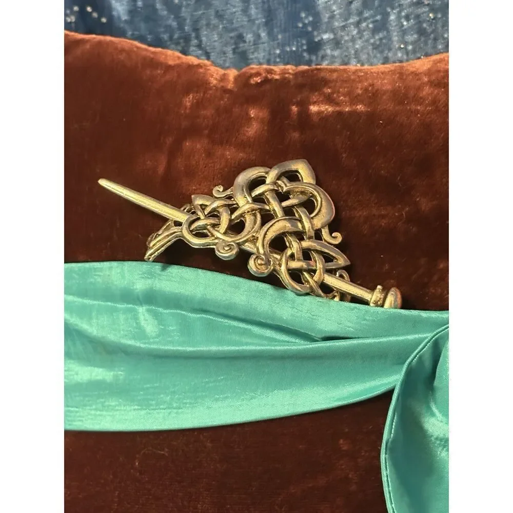Silver Toned Celtic‎ Knot Metal Viking Filigree Hair Slide Stick Clip Barrette